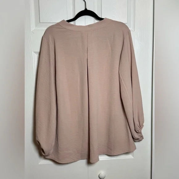 Elegant Taupe V-Neck Blouse - Picture 5 of 6